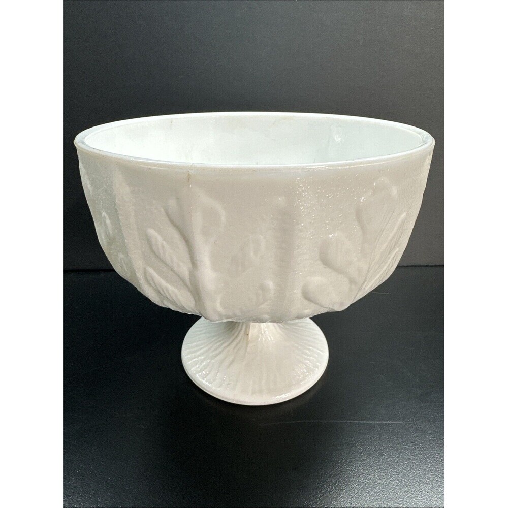 Vintage White Milk Glass Large Goblet Candy Dish Rare Pattern